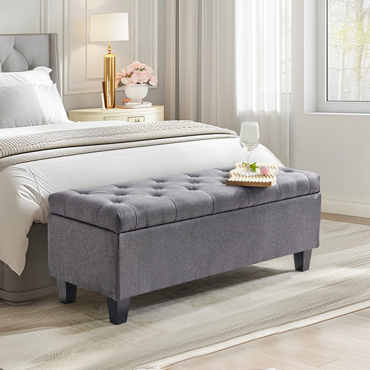 Redlife Ottoman Storage Bench 42" - Footrest - Entryway Collection - Gray & Beige