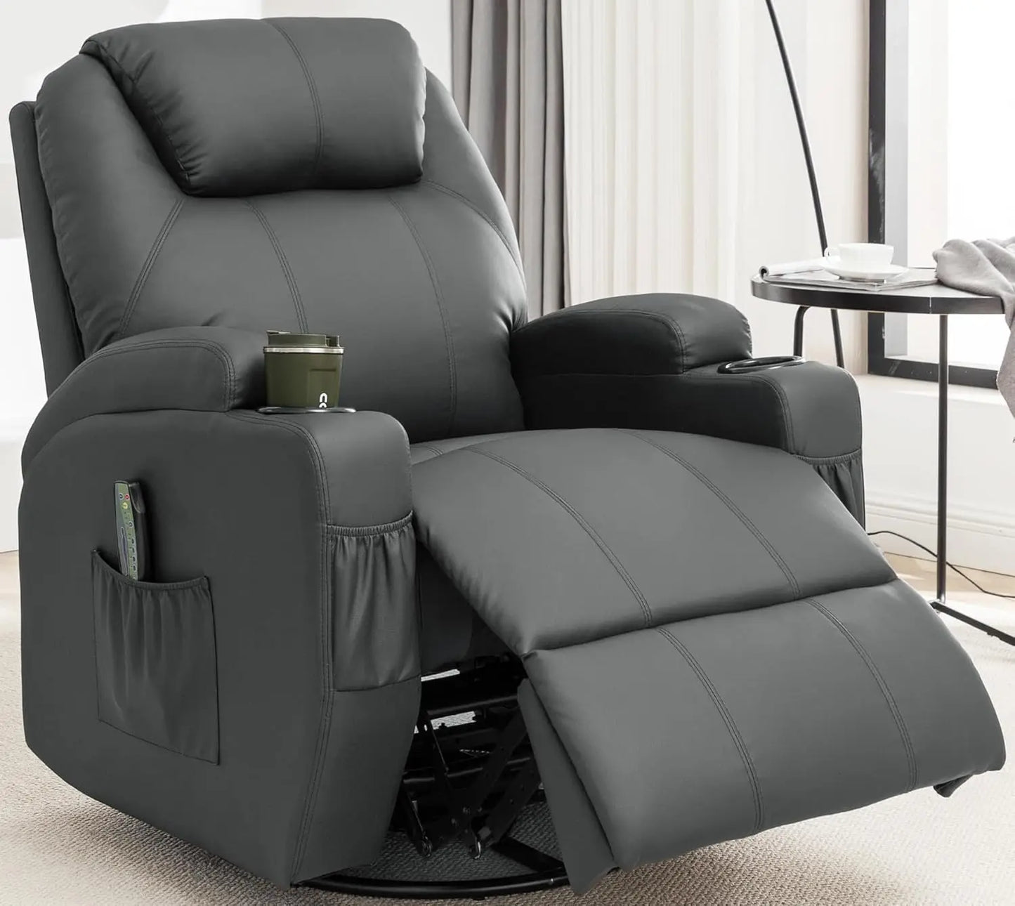 Recliner Rocker - 360° Swivel Massage & Heat - Faux Leather - Livingroom Collection