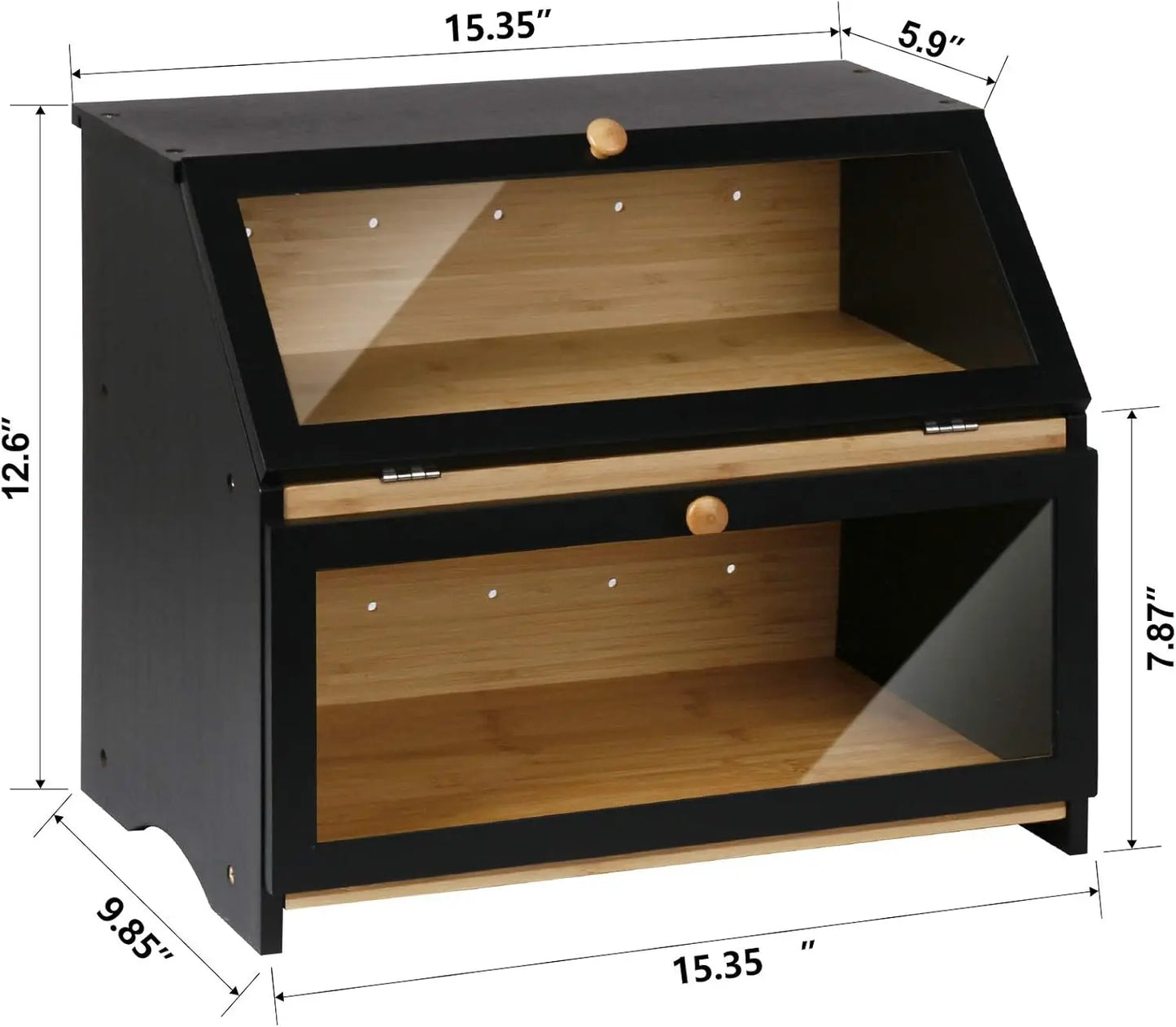 Bread Box - 2 Tiers - Bamboo - Kitchen Collection