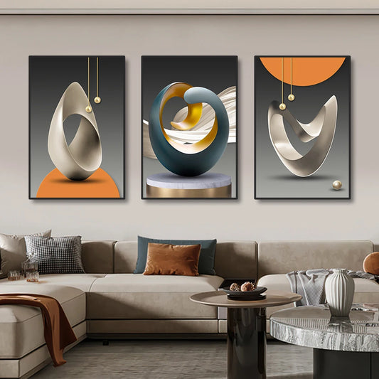 Canvas Prints - 3pc Mural - Geometric Shapes - Livingroom Collection
