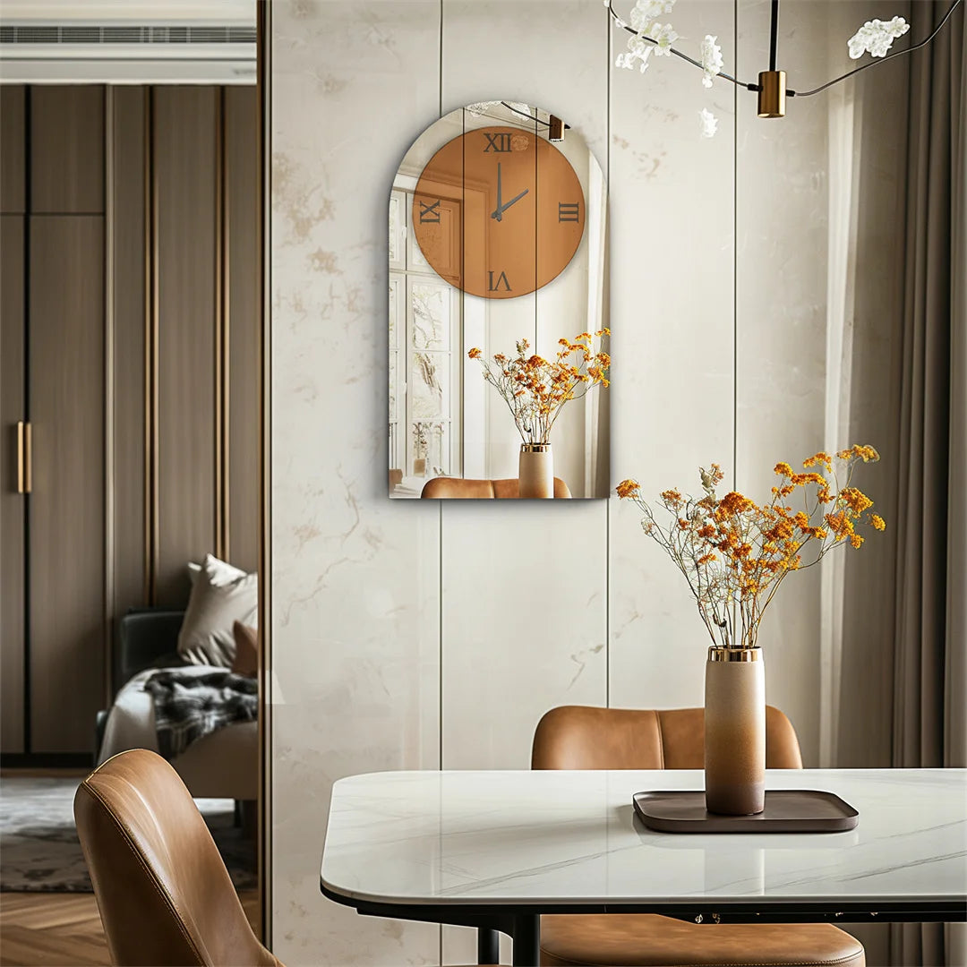 Wall Clock - Mirrored Glass - Art Deco - Roman Numerals