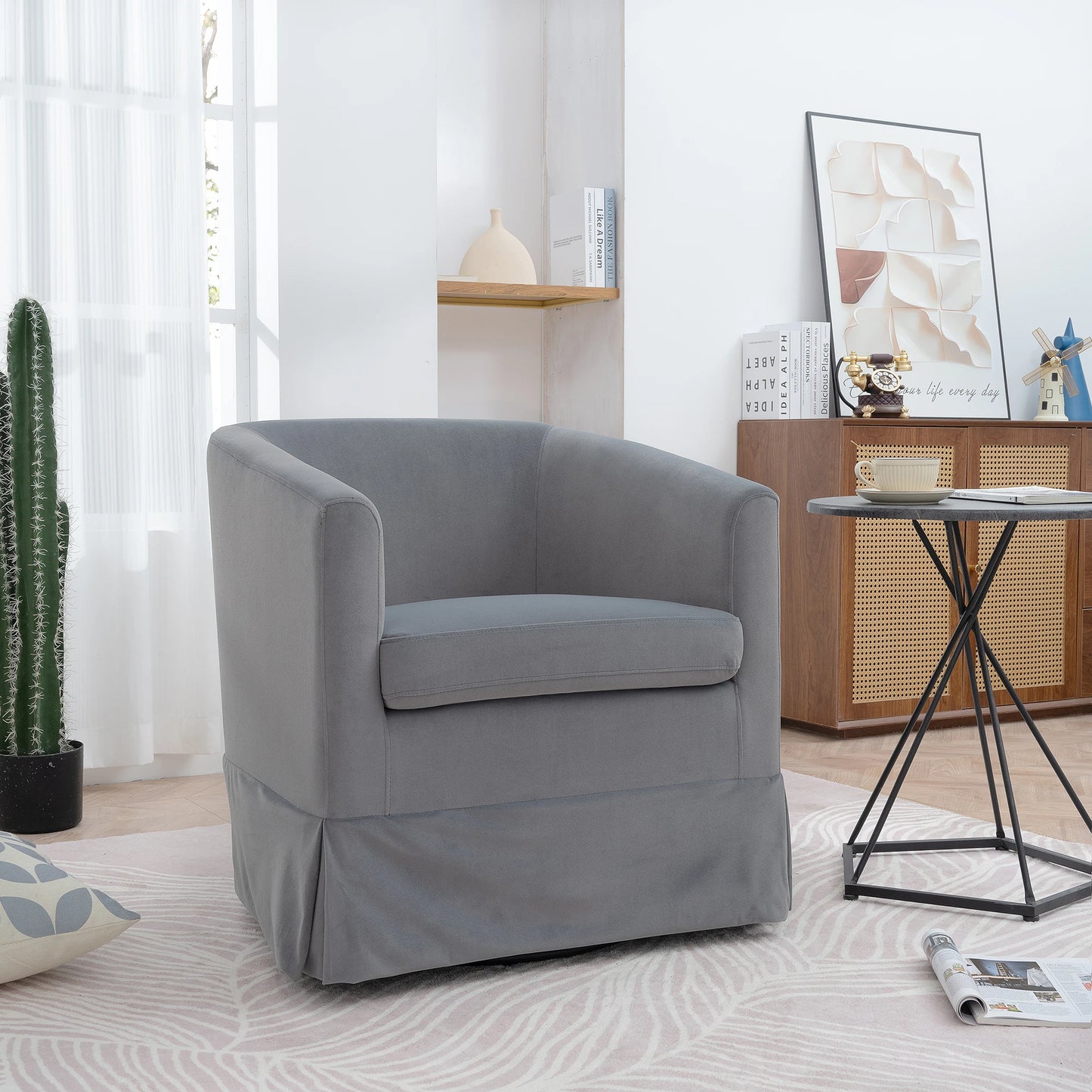 Chair - 360 Degree Swivel - Barrel Accent Chair - Livingroom Collection