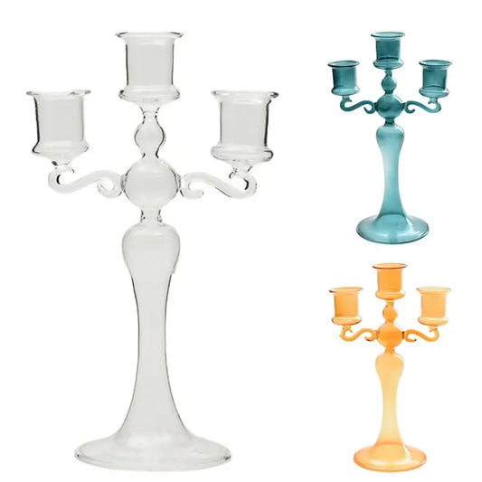 Candlestick Holder - Three Cups - Clear - Blue - Champagne - Diningroom Collection