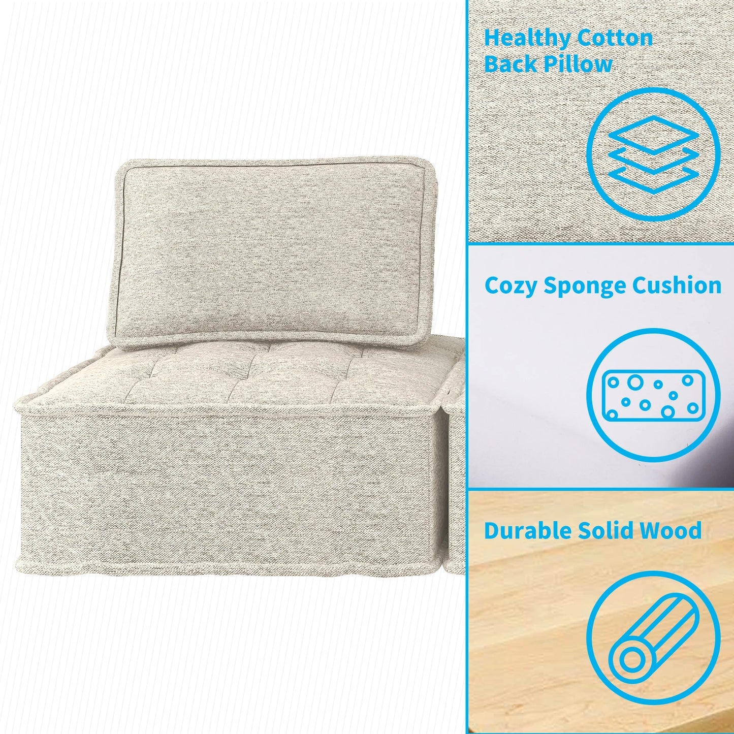 Armless Sofa Chair - Modular Sectional Sofa - Small Footprint
