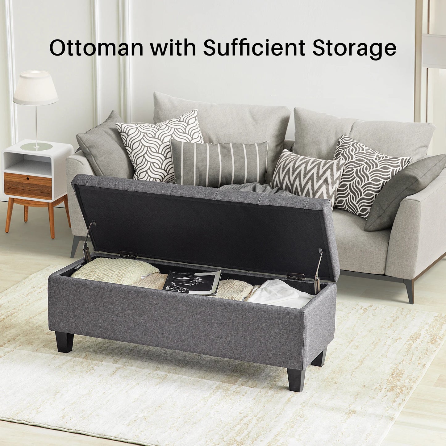 Redlife Ottoman Storage Bench 42" - Footrest - Entryway Collection - Gray & Beige