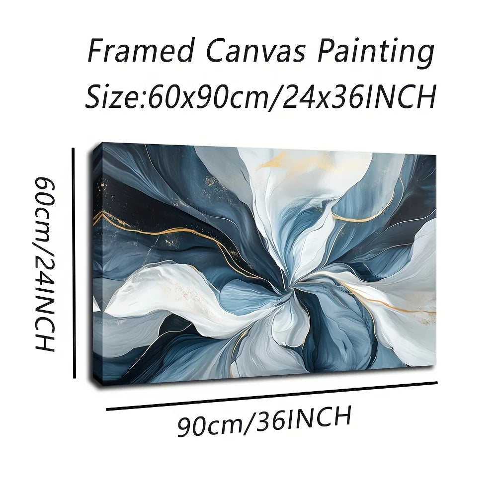 Wall Art - Abstract Waterolor - 24"x36" - Swirls of Blue, White & Gold - Bedroom Collection