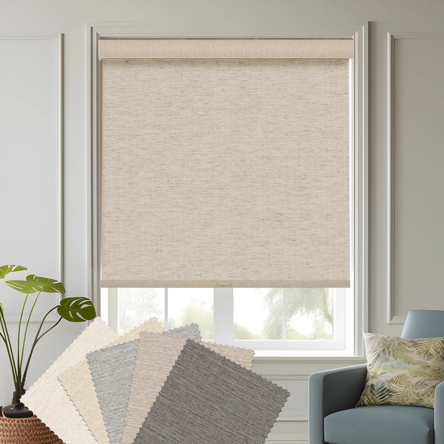 Home Window Treatments - Linen Roller Shades - Persilux - Bedroom Collection