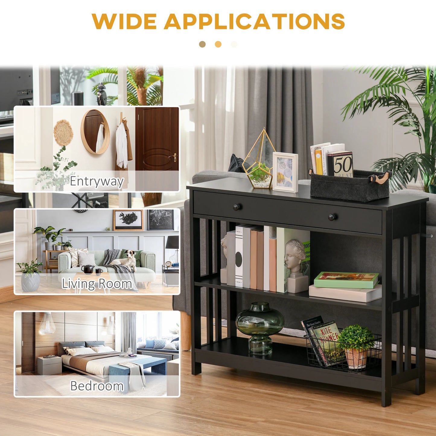 Wooden Side Entryway Sofa Table - Black - Home Storage Solutions