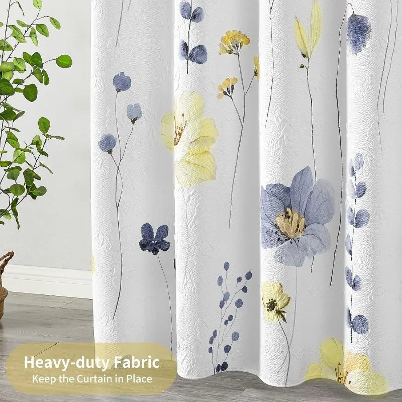 Watercolor Floral Shower Curtain, 3D Embossed Butterflies Blue Yellow Flower Bathroom Curtain