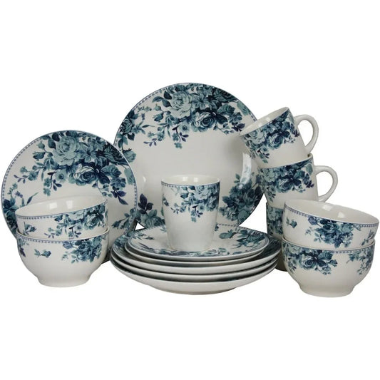 Dinnerware Set *16Pcs - Traditional Blue & White Service for 4 - Diningroom Collection