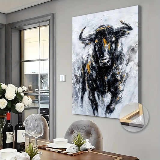 Wall Art Canvas - Running Bull - Factory Direct - 24"x36" - Gallery Framed - Livingroom Collection