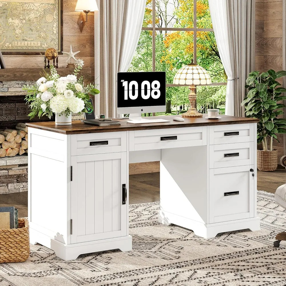 Executive Desk White - 55" - Farmhouse Country - Home Office Collection