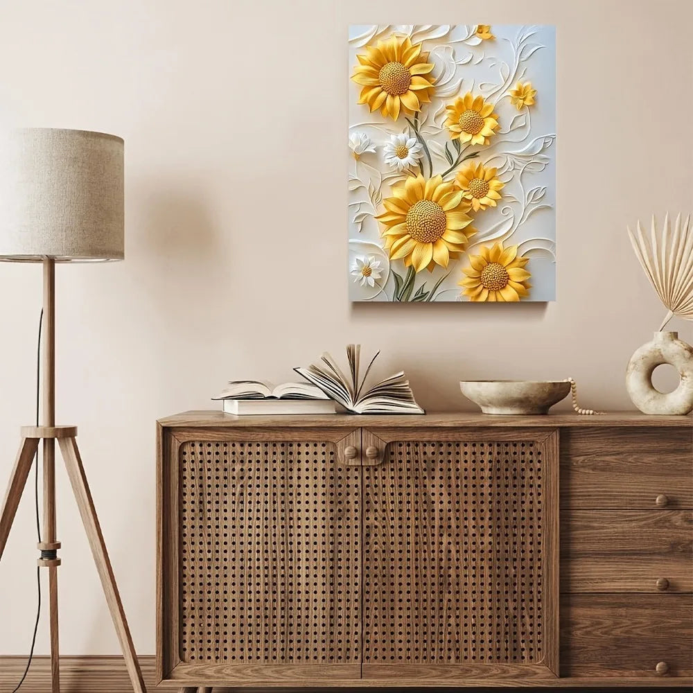 Sunflower Canvas Art - Giclee 15.7x11.8" - 3D Relief Textured Artwork - Entryway Collection