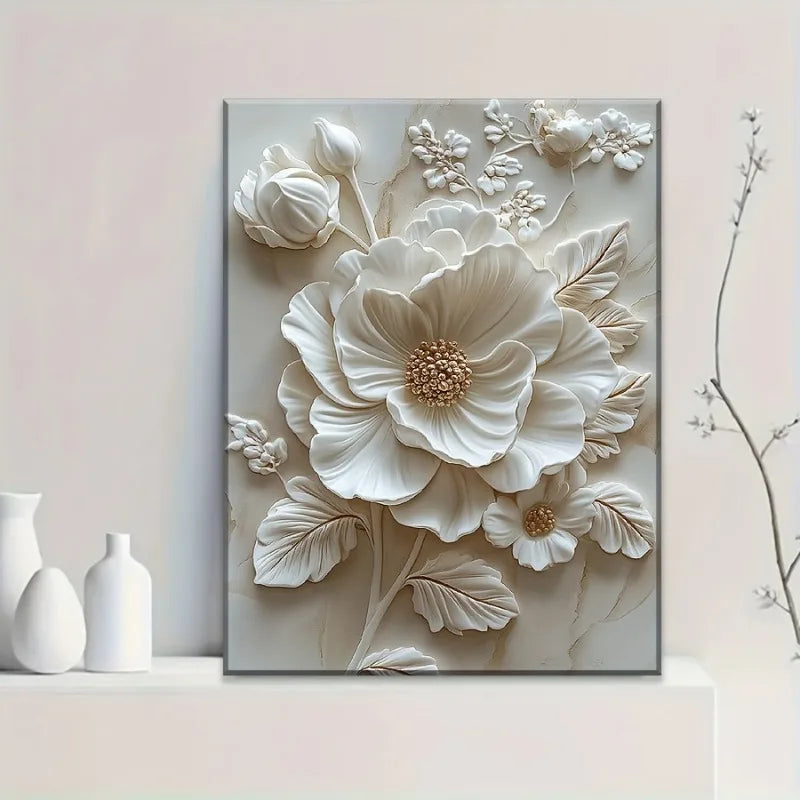 Wall Art - 12"x16" - White Flower Pattern - Textured Canvas Print