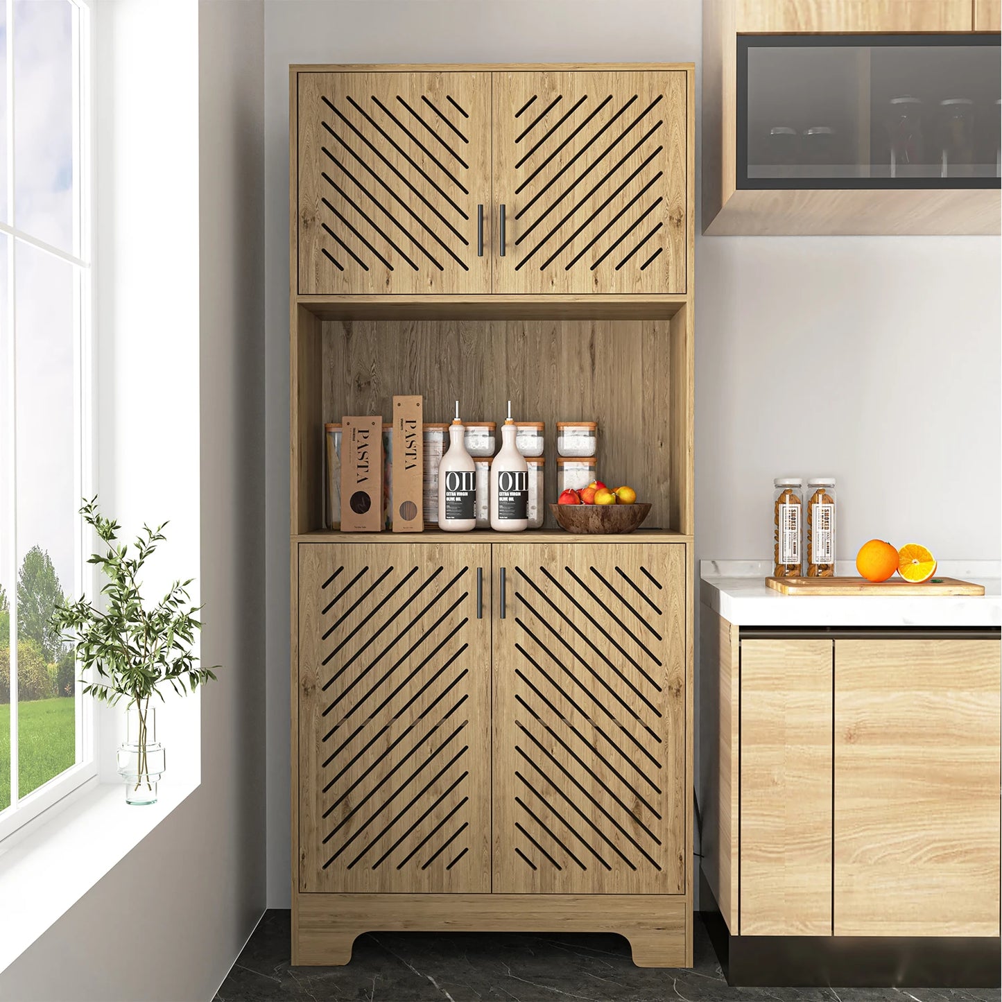 Buffet Hutch Kitchen Cabinet - Freestanding - Anti-Tipping Feature - Diningroom Collection
