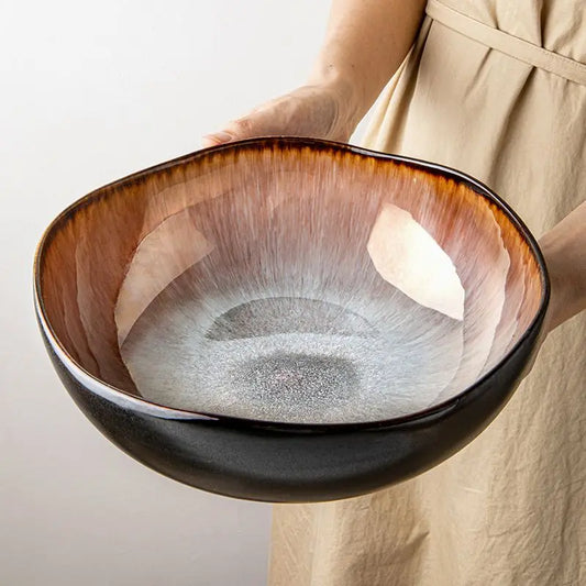Ceramic Bowl - 9.5" Irregular Shape - Kiln Glazed Pottery