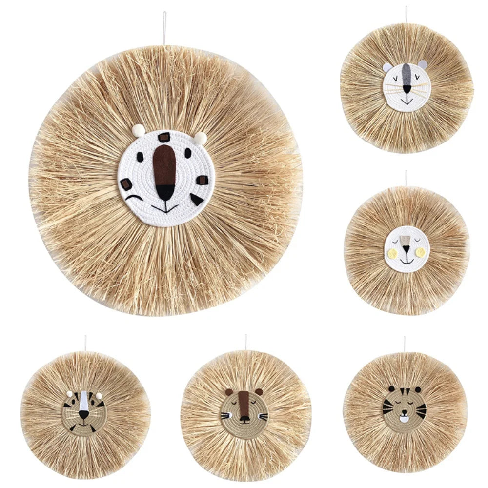 Lion Cartoon Straw Wall Hanging - Tapestry - Children's Room Collection