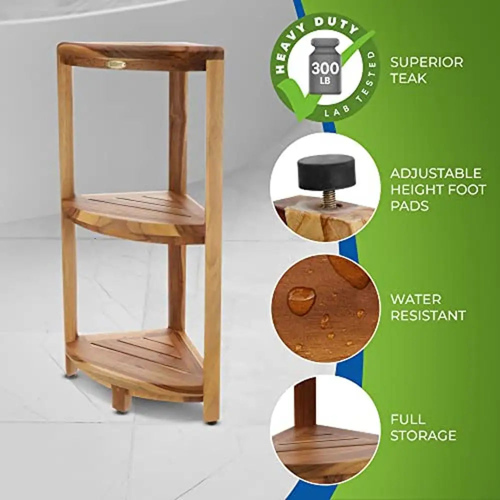Teak Wood Corner Shower Shelf - 13"x13"x34" - Zen Spa Vibes - Bathroom Collection