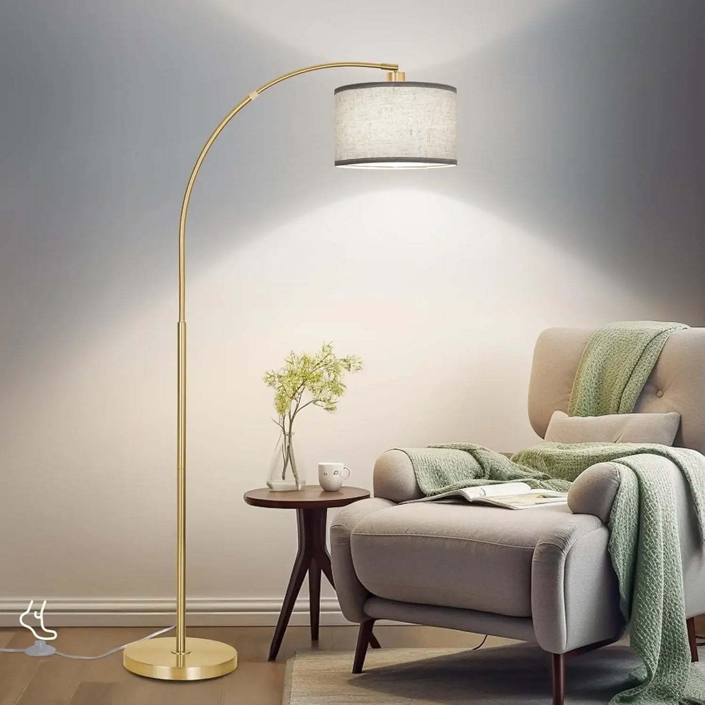 Floor Lamp - Arched - Foot Switch - Drum Shade - Livingroom Collection