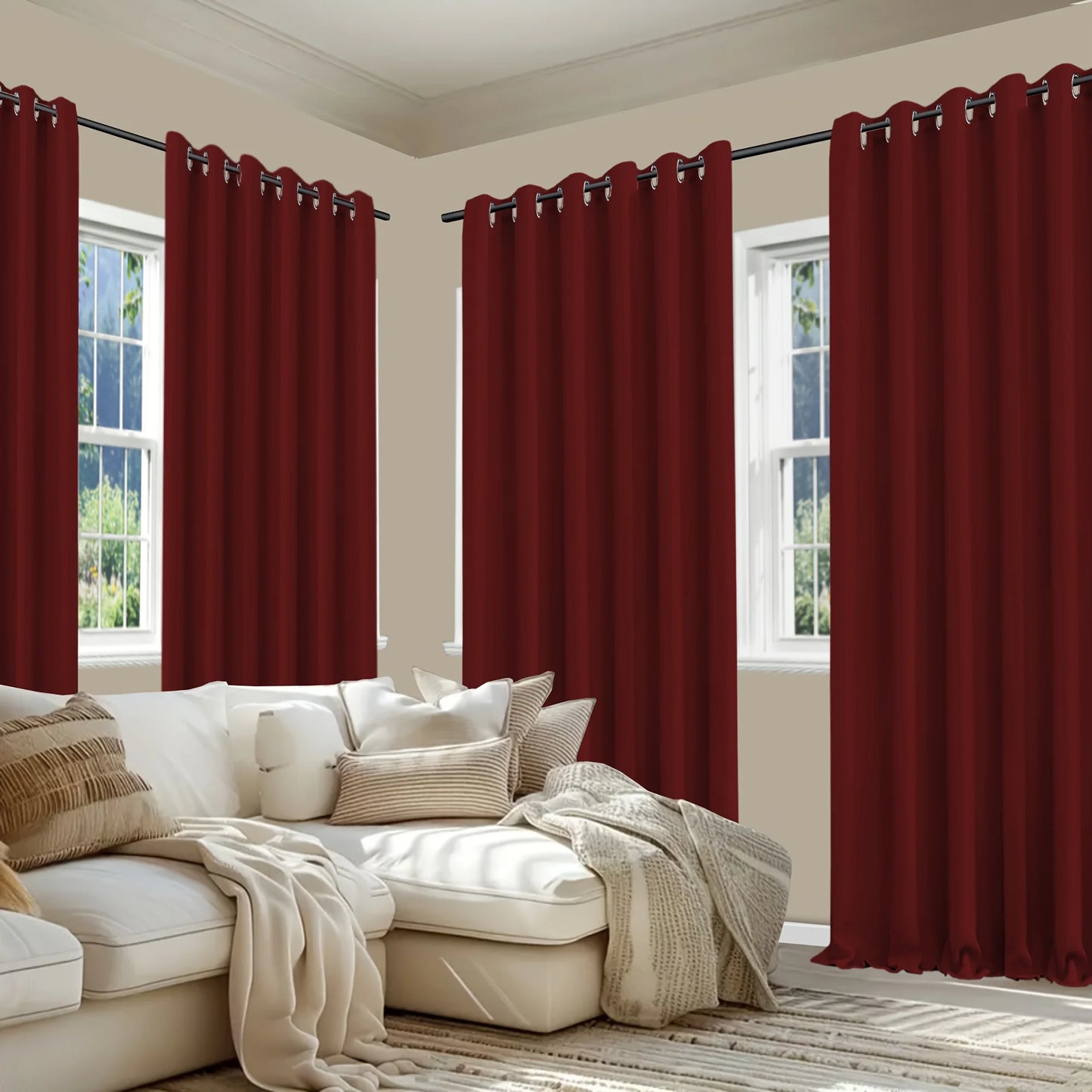 Curtains Drapes 4 Panels - Grommet Top - Blackout & Noise Reduction - Bedroom Collection