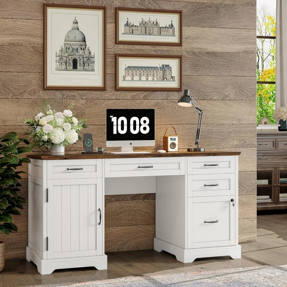 Executive Desk White - 55" - Farmhouse Country - Home Office Collection