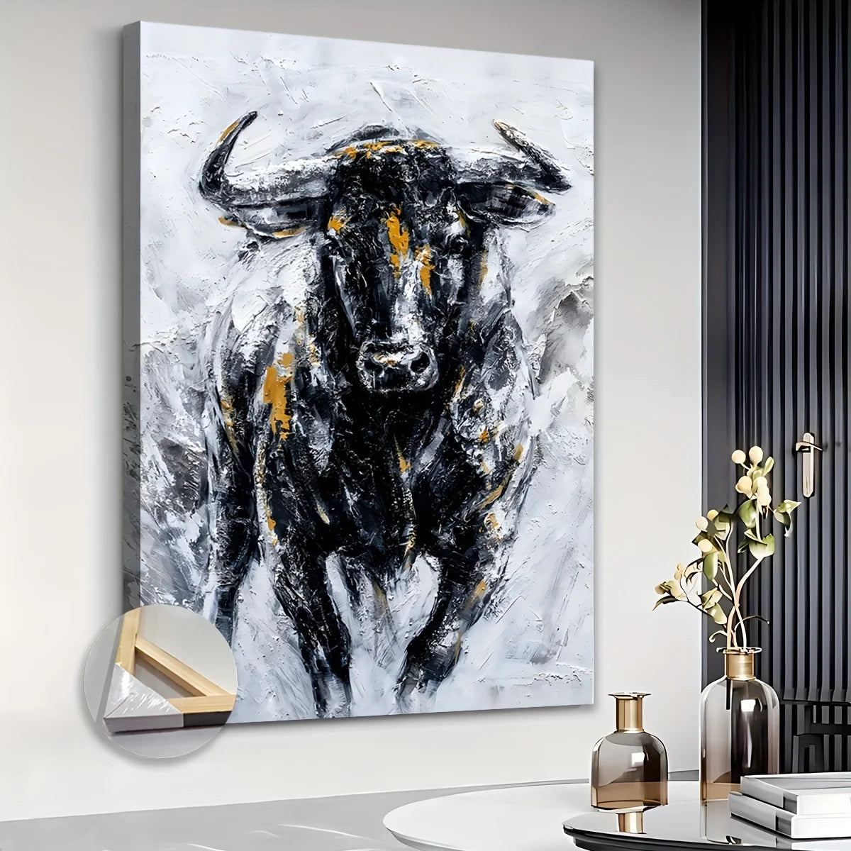 Wall Art Canvas - Running Bull - Factory Direct - 24"x36" - Gallery Framed - Livingroom Collection